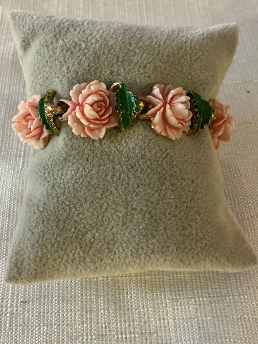 Pink Thermoplastic Roses Brooch and Bracelet linked bracelet